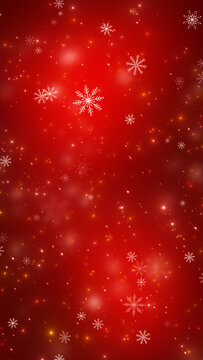 red christmas background with snowflakes and golden shiny stars, christmas and new year holiday vertical social media wallpaper