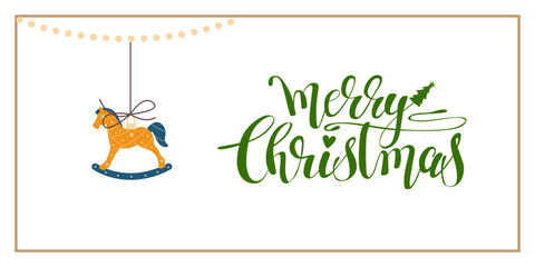 Christmas and New Year Greeting Horizontal Card or Invitation Template. Vintage Elegant Decoration Illustration. Happy Merry Xmas Greeting Party Banner Design background. 
