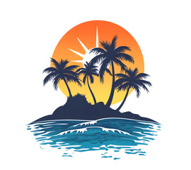 Vibrant Tropical Sunset design with Palm Trees and Ocean Waves design