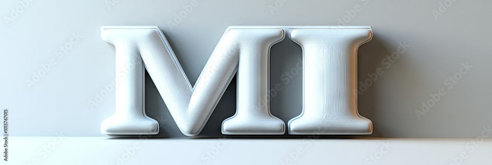 Wall mural White 3D letters spelling MI against a light grey background.