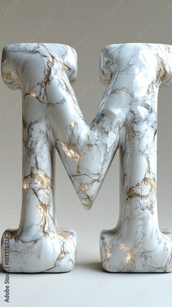 Sticker The letter M, rendered in a sleek and stylish marble texture with gold veins.