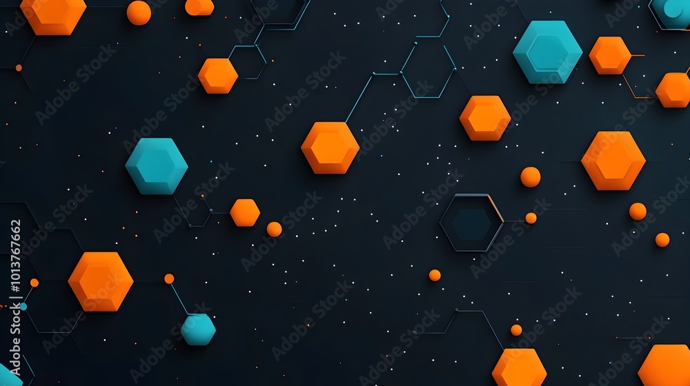 Poster molecular structure of hexagonal graphene grid in flat design conceptual and creative digital art re