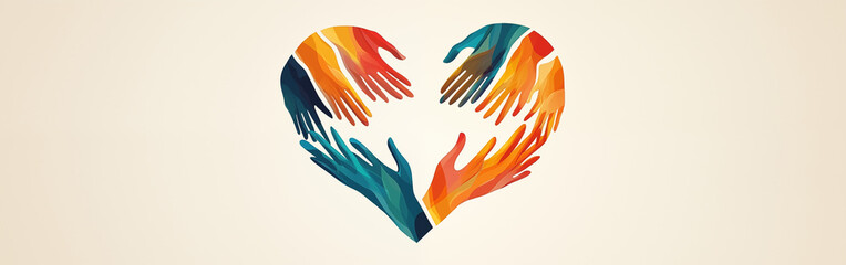 A heart shape made of diverse hands on white background. symbolizing unity and diversity in the community
