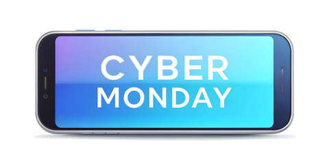 Futuristic Flat Isolated Smartphone with Glowing Cyber Monday Sale Notifications Floating in Clean Design for Mobile Shopping Infographics