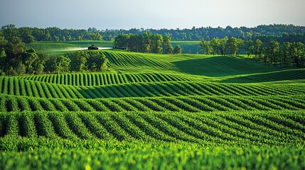 Tractor Spraying Pesticides Over Young Corn Fields
