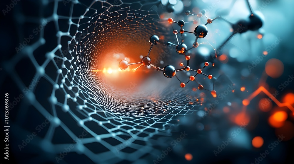 Aufkleber futuristic digital in flat design style depicting intricate molecular structures of carbon nanotubes