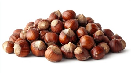 Obraz premium A pile of hazelnuts isolated on a white background.