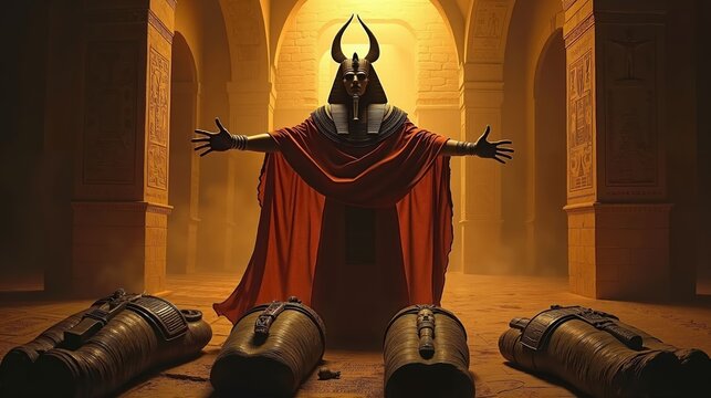 Amon Ra, The Cursed Pharaoh Commanding Necromantic Forces in His Burial Chamber