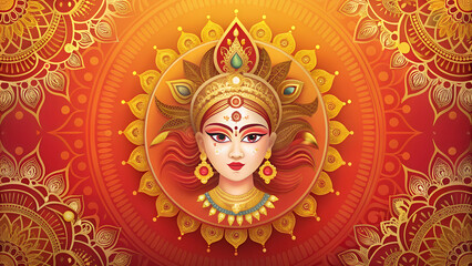Obraz premium Navaratri goddess Durga symbols, geometric patterns, elegant and cultural background