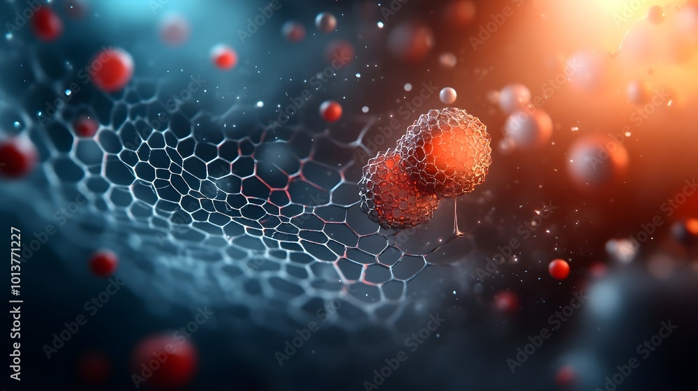 Poster stunning 3d rendered showcasing the connection and growth of carbon nanotubes emerging from a graphe