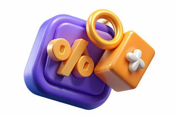 3D Glossy Background with Glowing Discount Tags for Cyber Monday Promotions - Close-Up Focus on Vibrant Sale Icons