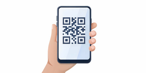 Flat Vector Close-Up of Hand Scanning Glowing QR Code for Cyber Monday Checkout, Macro Smartphone Transaction Illustration