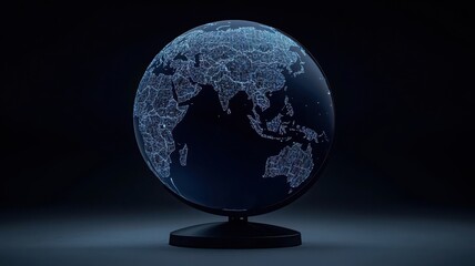 A glowing, illuminated globe displaying a detailed map of the world against a dark background.