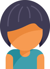 Faceless female avatar icon presenting with black hair and a green shirt