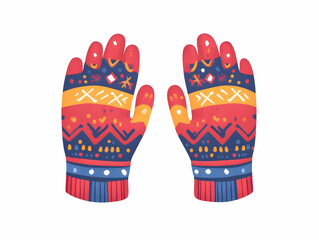 Flat Winter Gloves Icon with Pattern - Isolated Vector Design for Winter Clothing Infographics & Seasonal Promotions on Clean White Background