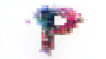 A colorful pixelated letter 'P' on a white background.
