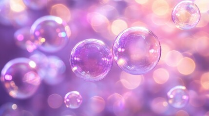 Shimmering soap bubbles with bokeh background. Abstract whimsical concept