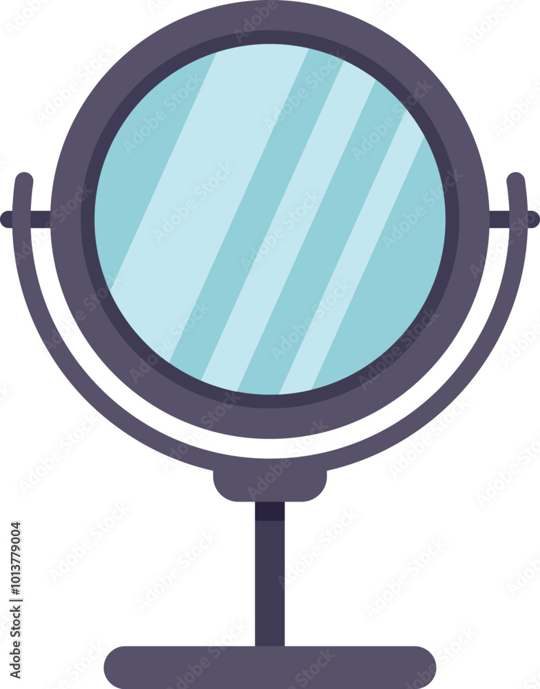 Poster round desktop mirror with a circular frame standing on a table surface reflecting light