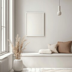 A bright and airy corner features a bench seat with pillows, accented by a window and natural decor for a serene setting.