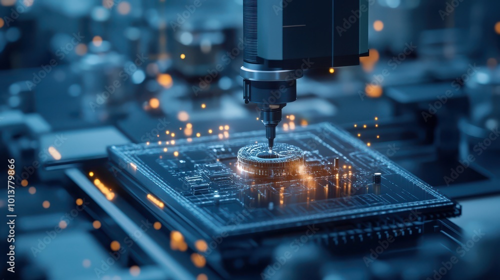 Aufkleber A high-tech factory with automated machines producing precision parts, high-tech factory, automated production process 