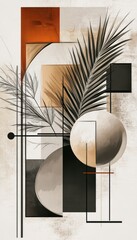 abstract composition of shapes and lines with plants, in a modern style, featuring soft lighting