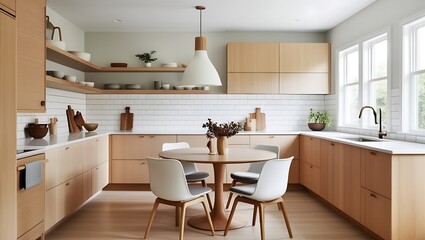 This Scandinavian-inspired kitchen scene exudes minimalism, warmth, and natural beauty, making it the perfect backdrop for showcasing a beautifully designed pitcher. 
