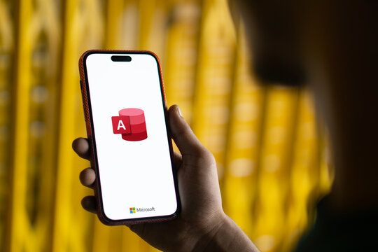 Dhaka, Bangladesh- 05 Oct 2024: Microsoft Access logo is displayed on smartphone.