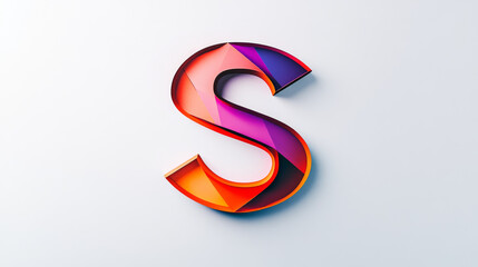 A colorful, 3D-rendered letter 'S' against a white background. The letter is made up of layered geometric shapes in shades of orange, red, pink, and purple. The letter has a contemporary, bold style.