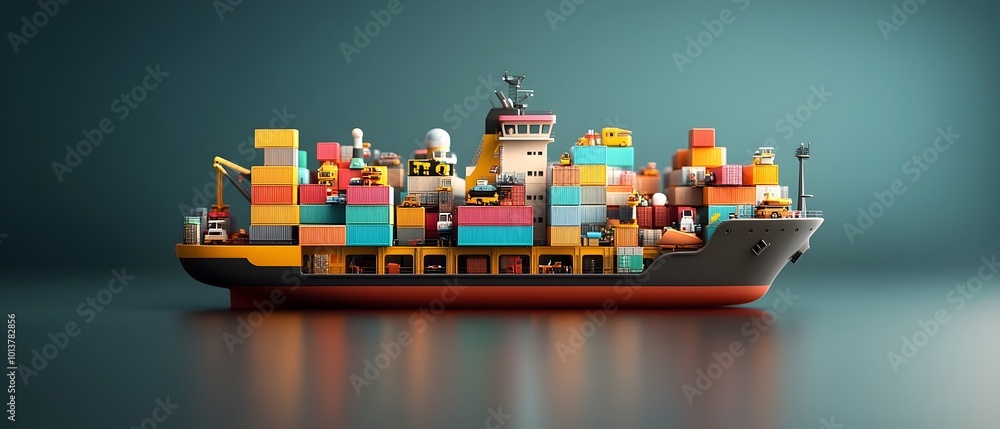 Poster sleek and efficient cargo container transport ships with automated loading and unloading systems rea