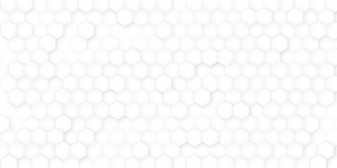 Hexagon pattern wall. White seamless hexagonal wall background.  Hexagons pattern in 3D perspective abstract background,