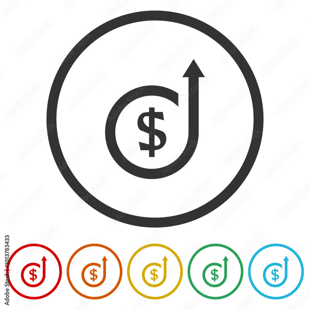 Poster dollar increase icon. set icons in color circle buttons