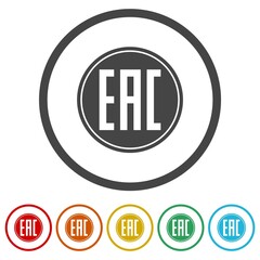 EAC sign, single icon product mark package. Set icons in color circle buttons