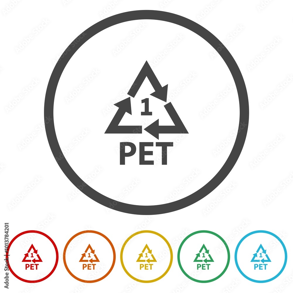 Poster plastic recycle symbol icon. set icons in color circle buttons