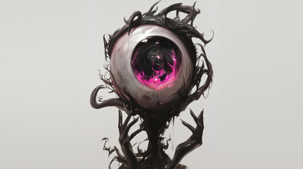 Fantasy Horror Eyeball Wrapped in Dark Tentacles with Glowing Core Halloween poster background
