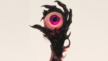 Abstract Dark Hand Holding a Distorted Eyeball with Horror Art Style