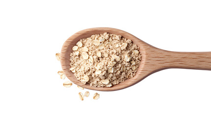 Uncooked oat bran in the wooden scoop design, isolated on a white background design