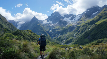 Fototapeta premium An adventurous journey through a remote mountain landscape, with stunning views of untouched terrain