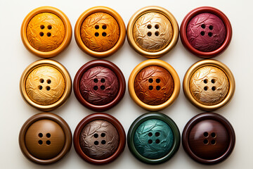 Fototapeta premium Colored buttons on wooden board, Colorful buttons, on old wooden texture background 