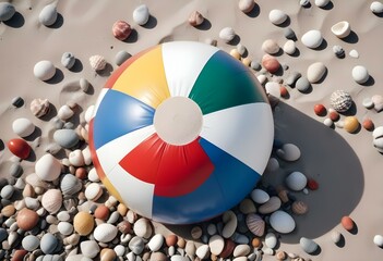 Colorful beach ball with red, white, blue, yellow, and green panels