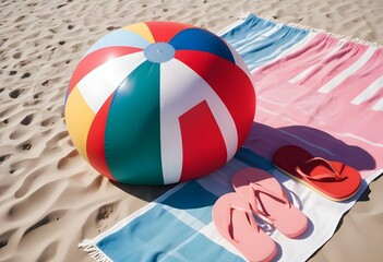 Colorful beach ball with red, white, blue, yellow, and green panels