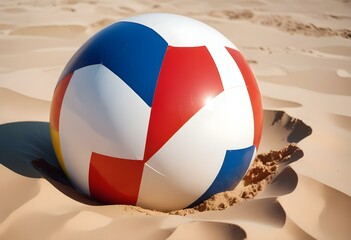 Colorful beach ball with red, white, blue, yellow, and green panels