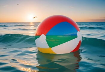 Colorful beach ball with red, white, blue, yellow, and green panels