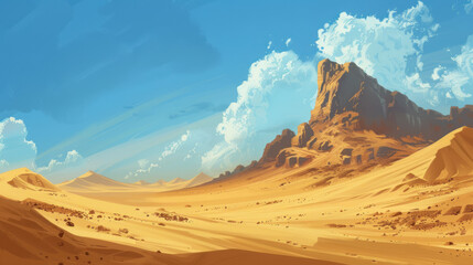 Fototapeta premium An isolated desert landscape with towering sand dunes and endless skies, creating a sense of solitude and vastness