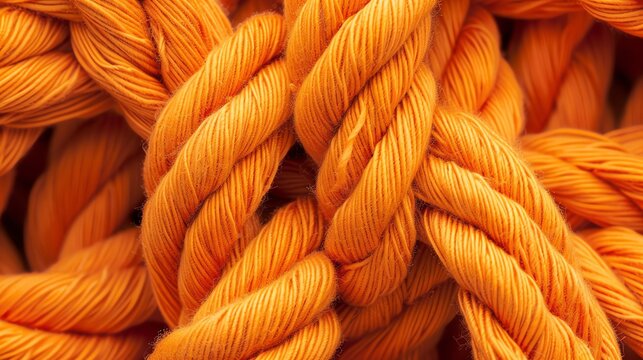 Close-up of a orange, twisted rope with a knot, macro shot