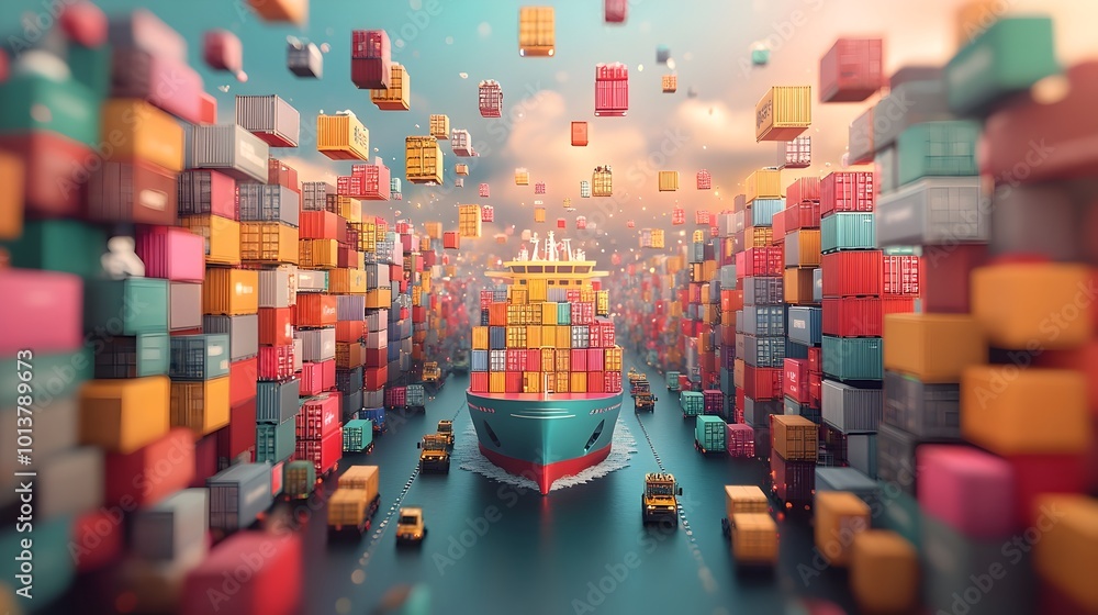 Poster pioneering cargo container vessels deploy cutting edge technology to elevate global logistics visual