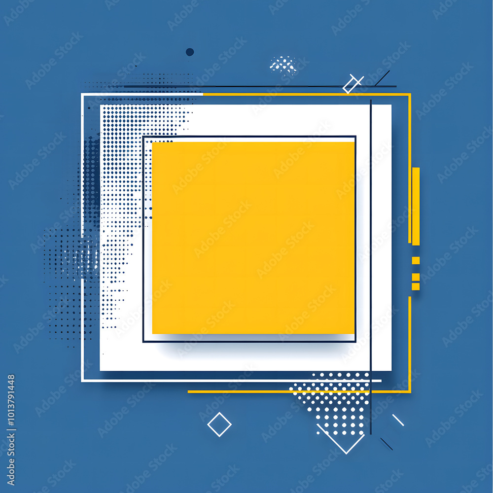 Poster vector flat color illustration of an abstract blue background with yellow and white shapes and lines