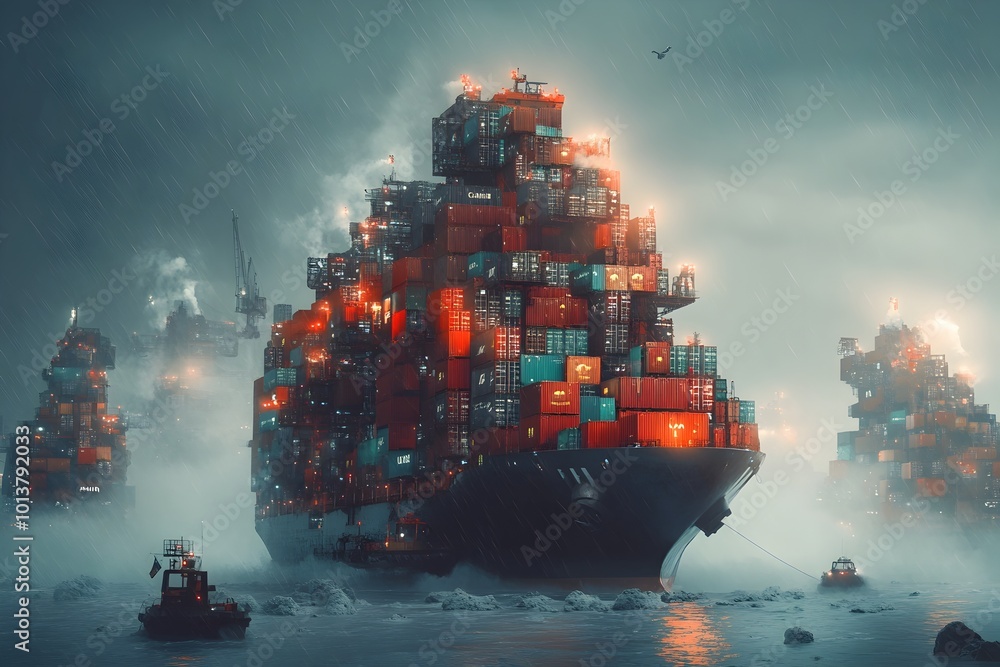 Poster futuristic maritime freight carriers utilizing advanced data analytics and automation technologies t