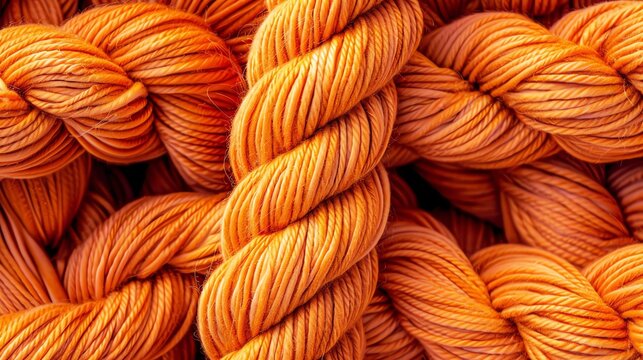 Close-up of a orange, twisted rope with a knot, macro shot