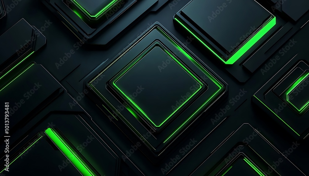 Poster a sleek, dark background with illuminated green circuit-like patterns, showcasing a modern, technolo