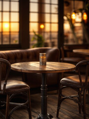 Interior with wooden table and leather chairs